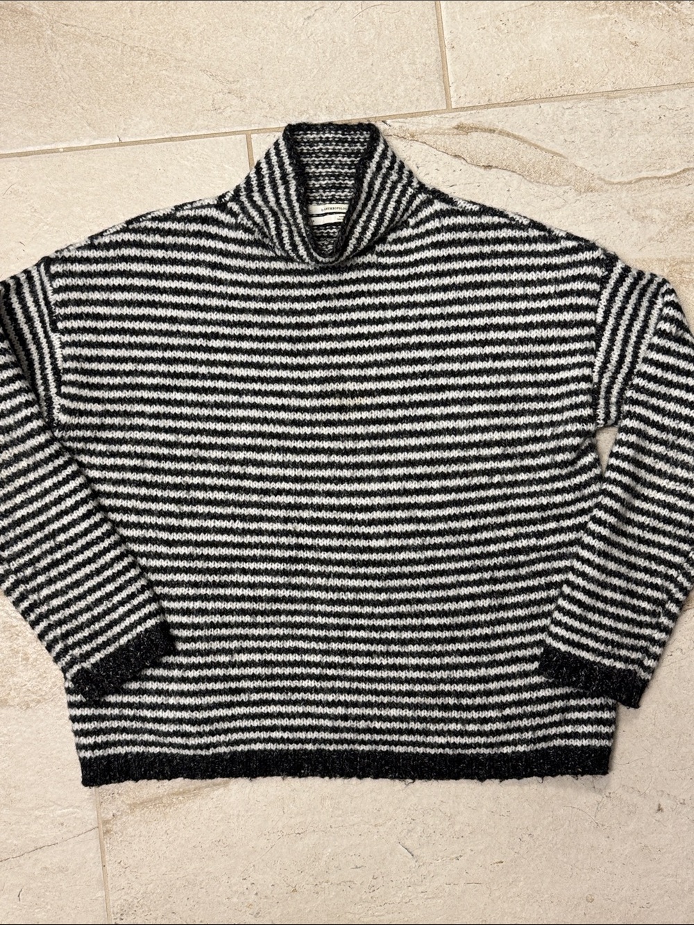 Anthropologie Black & White Striped Cowl Neck Sweater
